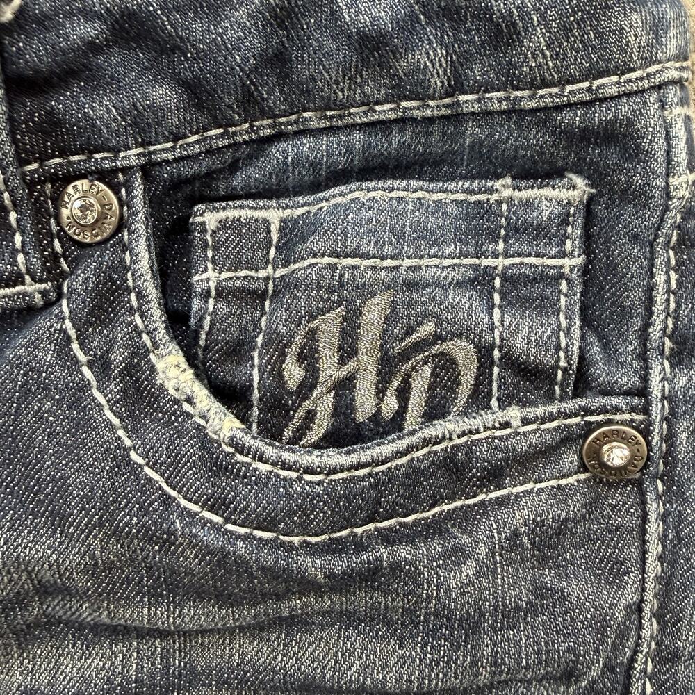 Harley Davidson Womens Embellished Bootcut Jeans Blue 6 Rhinestone Wings Biker - Picture 8 of 15